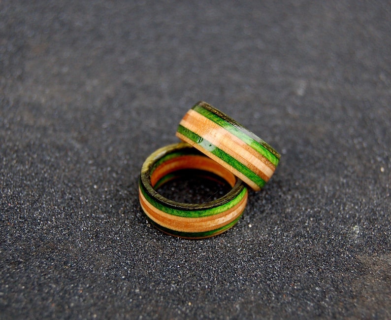 Perfect gift Green olive natural recycled skateboard rings image 1