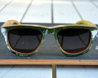 Recycled skateboard wood sunglasses, Big style, olive white, wayfarer style, men sunglasses, women sunglasses