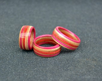 Perfect gift Recycled skateboard rings, PINK red pink natural