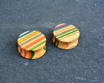 Plug 24mm from recycled skateboard, wooden plugs, ear plugs, ear stretchers, tunnel earrings