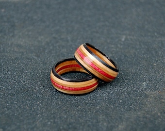 Perfect gift Red black natural recycled skateboard rings