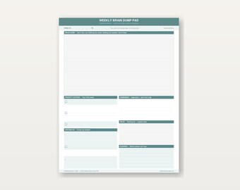 ADHD Brain Dump Pad Printable 2026 2027 | Weekly Brain Dump, Daily Capture Strips, Free Write | Neurodivergent Thought Journal PDF