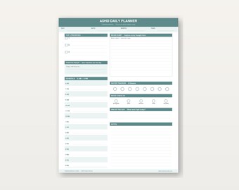 ADHD Daily Planner 2026 2027 Printable | Time Blocks, Brain Dump, Habit Tracker, Mood Check-In | Neurodivergent Planner PDF US Letter A4