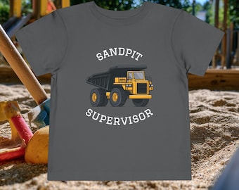 Maglietta per bambini con camion ribaltabile e scritta "Supervisore della sabbiera" / Maglietta con camion da costruzione