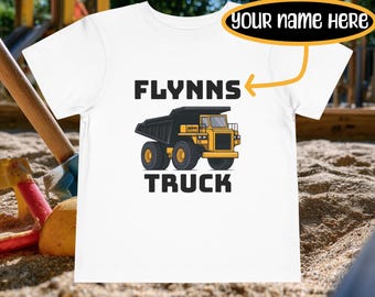 Camiseta infantil personalizada com estampa de caminhão basculante | Camiseta com estampa de caminhão de construção