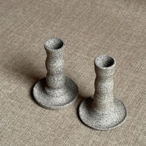 Set of 2 Minimalist Stoneware Candle Holders, Handmade Ceramic Candlesticks, Modern Home Decor