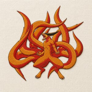 Kurama Embroidery Design, Nine Tailed Fox Machine Embroidery File, Anime Fox Pattern, Instant Digital Download