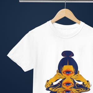 内面を見つめるシュールな目Tシャツ、サイケデリックな自己反省シャツ、トリッピーな美的アート