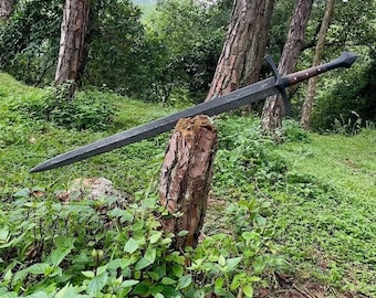 Hand-Forged Damascus Steel Sword | 36" Full Tang Rosewood Handle Blade, Men’s Gift