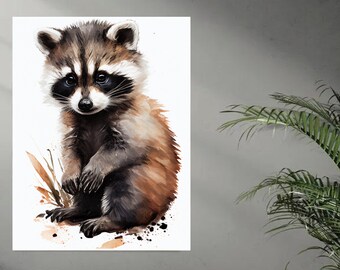 Raccoon Print, Baby Raccoon, Woodland Animals, Animal Art, Nursery Print, Forest Animal, Nursery Decor, Woodland Nursery, Kids Printable Art