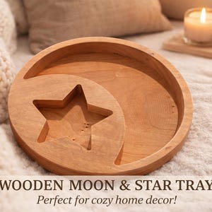 Moon & Star Holztablett - Rustikales himmlisches Dekor