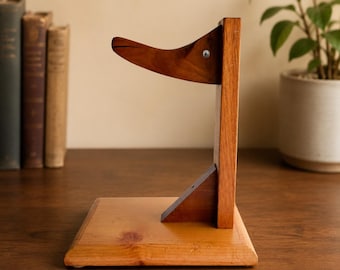 Vintage Handmade Wooden Duck Headphone Stand | Folk Art Desk Décor