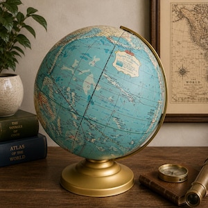 Vintage Cram’s Scope-O-Sphere 12” World Globe | Mid Century Blue Globe | Library Office Decor