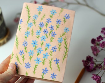 Forget Me Not -Floral Bloom Journal Diary Notebook  Fabric cover - Blank Book - Travel Journal - Bullet Journal - Vintage Antique Dyed Paper