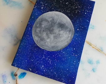 Full Moon Journal handmade notebook, pink moon, colorful paper, unique gift for universe fans, made to order, cosmic journal, cosmos