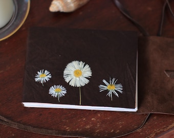 Daisy Flower Leather Journal: Hand Dyed Paper, Unique Notebook