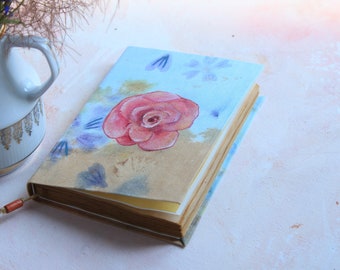 Rose Eco Print Journal: Handmade Fabric Notebook with Dyed Paper