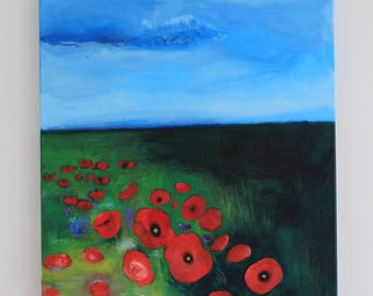 HOPE Poppies Original Painting, Landscape, Acryl on canvas 50X60cm