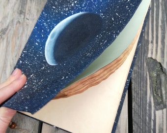 Handmade A5 Moon Journal: Cosmic Starry Sky, Old Paper Diary