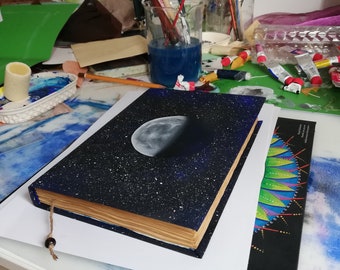 MOON - A5 Notebook, journal, travel journal, book journal, antique diary, notebook, old paper, Universe, cosmic