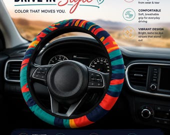 Colorful Tie Dye Steering Wheel Cover | Boho Car Accessories for Women | Auto Wheel Cover | Cute Car Interior Decor