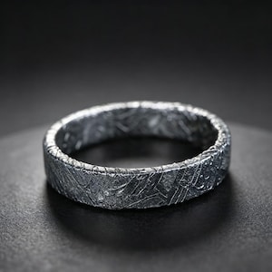 Anello con meteorite su misura - Anello nuziale personalizzato con meteorite - Anello con roccia spaziale su misura