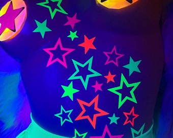 Blacklight Open Star Body Stickers- Rave Costume-Neon Stars, Stripper clothes, Rave stickers