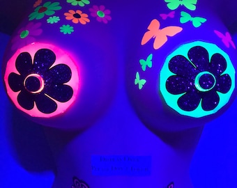 Lit Nips Glow Pasties- Daisy Nipple Covers - EDC Rave Costume - Glow Party