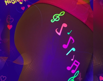 Music Notes Neon Glow Body Stickers - Blacklight Glitter Body Stickers - Neon Body Art - DJ - Stripper - Ravewear - Face Jewels