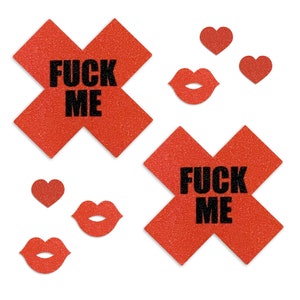 Glitz Nips F*ck Me Köstliche Rote X Pasties, Valentinstag Geschenke für Sie, Rave Pasties, Kuss Körper Aufkleber