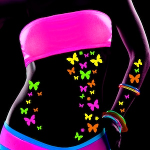 Black light Butterfly and Daisy Body Stickers- Rave Costume-Neon, Butterfly tattoo, reusable sticker, body decor,  body stickers