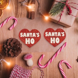 Santa&#39;s Ho Red Heart Nipple Cover Pasties, Gift for Her Stocking Stuffer, Funny Christmas Pasties