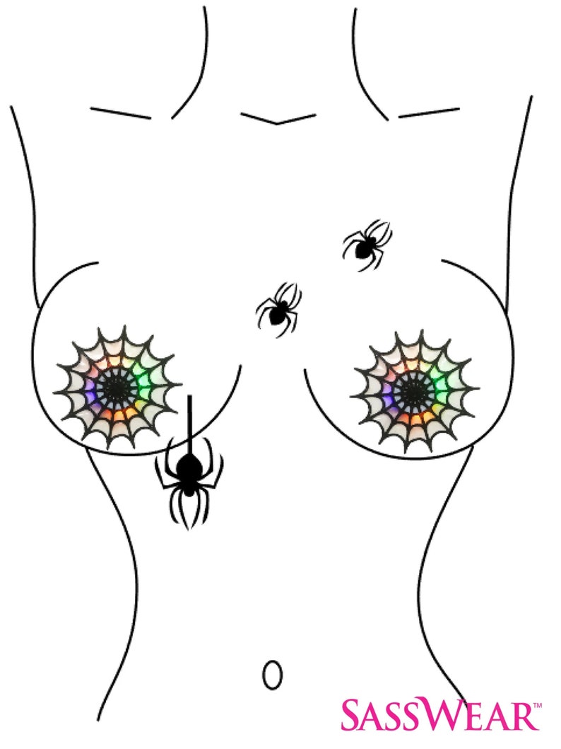 Lit Nips Glow Pasties: Black Widow Spider Web Nipple Covers, Stickers by Sasswear image 4