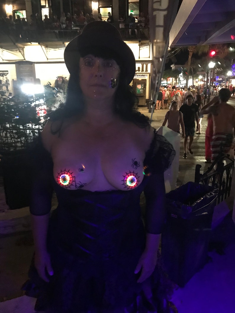 Lit Nips Glow Pasties: Black Widow Spider Web Nipple Covers, Stickers by Sasswear image 6