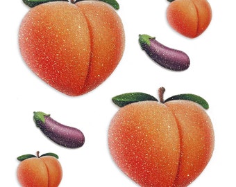 Glitz Nips Peach Delight Pasties, Valentines Gift, Rave Pasties, Eggplant Body Stickers