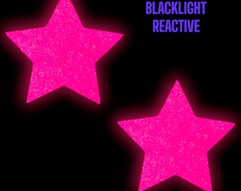 Neon Pink Star Pasties, Blacklight Nipple Covers for Glow Party, Raves, Festivals, Large to Small