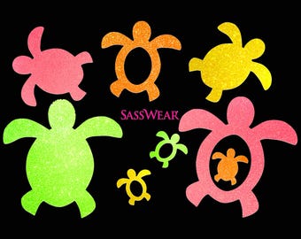 Sea Turtles Neon Glow Body and Face Stickers, Neon, Glow Party, UV Black Light, Reusable, Rave Wear, Glow Stickers