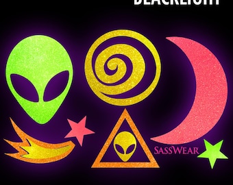 Space Alien Neon Glow Body Stickers- Rave Costume-Neon Stars, Stripper clothes, Rave Stickers, Reusable