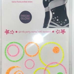 Spirals and Circles Neon Glow Body and Face Stickers, Neon, Glow Party, UV Black Light, Reusable, Rave Wear, Glow Stickers image 3
