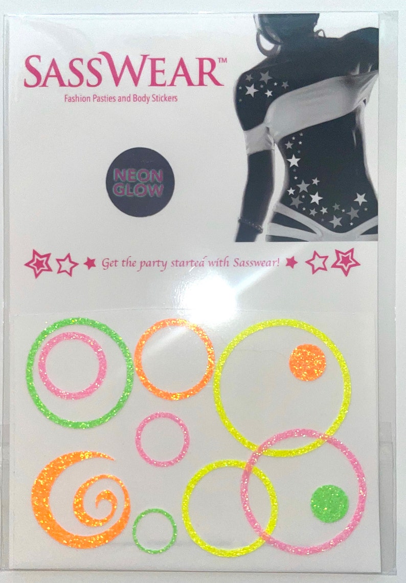 Spirals and Circles Neon Glow Body and Face Stickers, Neon, Glow Party, UV Black Light, Reusable, Rave Wear, Glow Stickers image 3