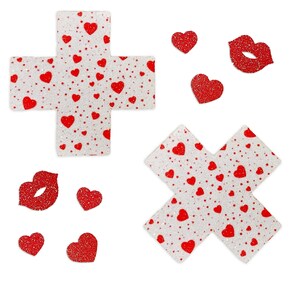 Glitz Nips X Marks My Heart Pasties, Valentines Gift, Rave Pasties, Kiss Body Stickers