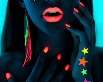 Blacklight Neon Star Body Stickers, Rave Costume, Neon Stars, Stripper clothes, Rave Stickers, Reusable, Face Sticker, Bindi Sticker