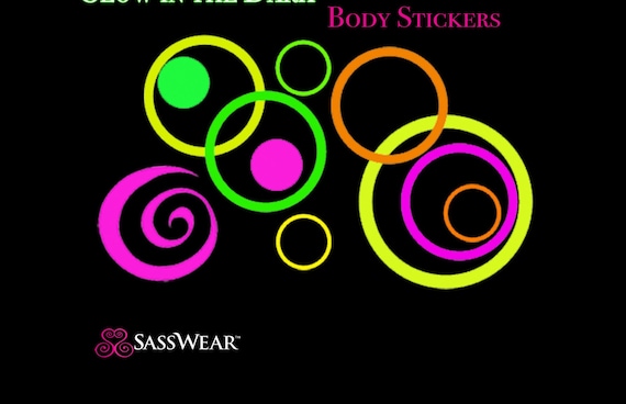 Spirals and Circles Neon Glow Body and Face Stickers, Neon, Glow