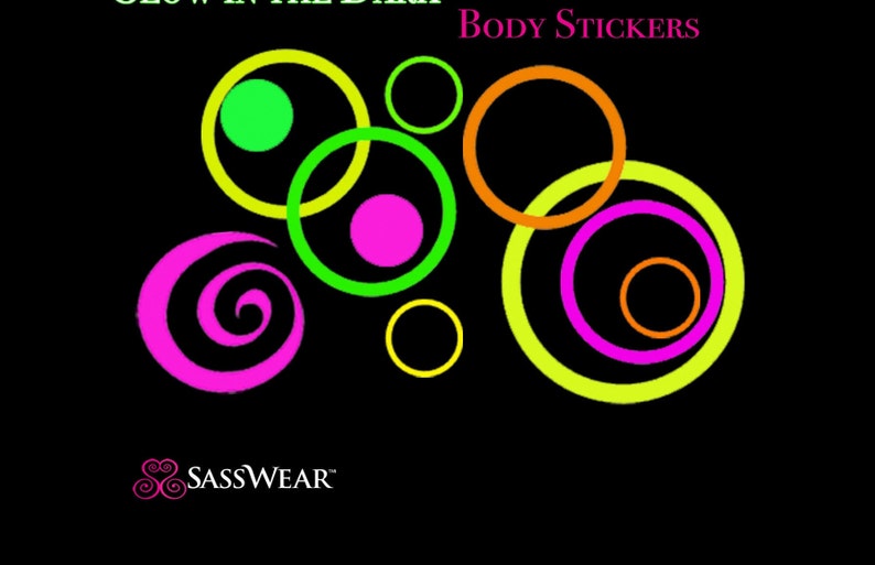 Spirals and Circles Neon Glow Body and Face Stickers, Neon, Glow Party, UV Black Light, Reusable, Rave Wear, Glow Stickers image 2