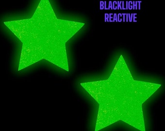 Neon Green Star Pasties, Blacklight Nipple Covers for Glow Party, Raves, Festivals, Large to Small