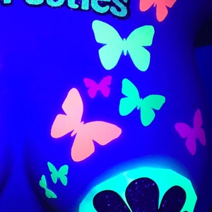 Farfalla Neon Glow Body Stickers- Farfalle Costume-Neon Rave, Vestiti Stripper, Adesivi Rave, Adesivi Glow Riutilizzabili