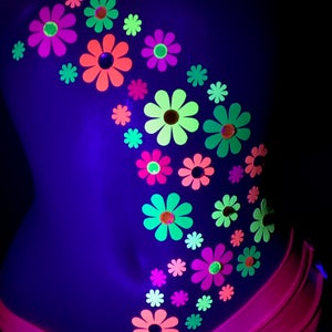 Blacklight Daisy Body Stickers - EDC Costume - Neon Daisy's - Blacklight Glow Party - Rave Outfit image 3