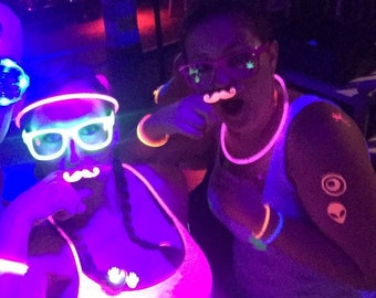 Mustache Finger Stache Neon Glow Body and Face Stickers, Neon, Glow Party, UV Black Light, Glow Stickers
