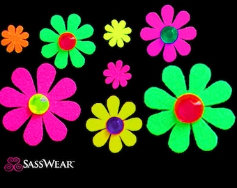 Daisy Neon Glow Body and Face Stickers for Raves, Festivals, Costumes and more! -Ready to wear