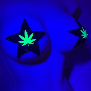 Black Pasties Rhinestone Star Nipple Covers, Neon Blacklight Nipple Covers for Raves,  and Festivals, Boob Sticker, Reflective Costume